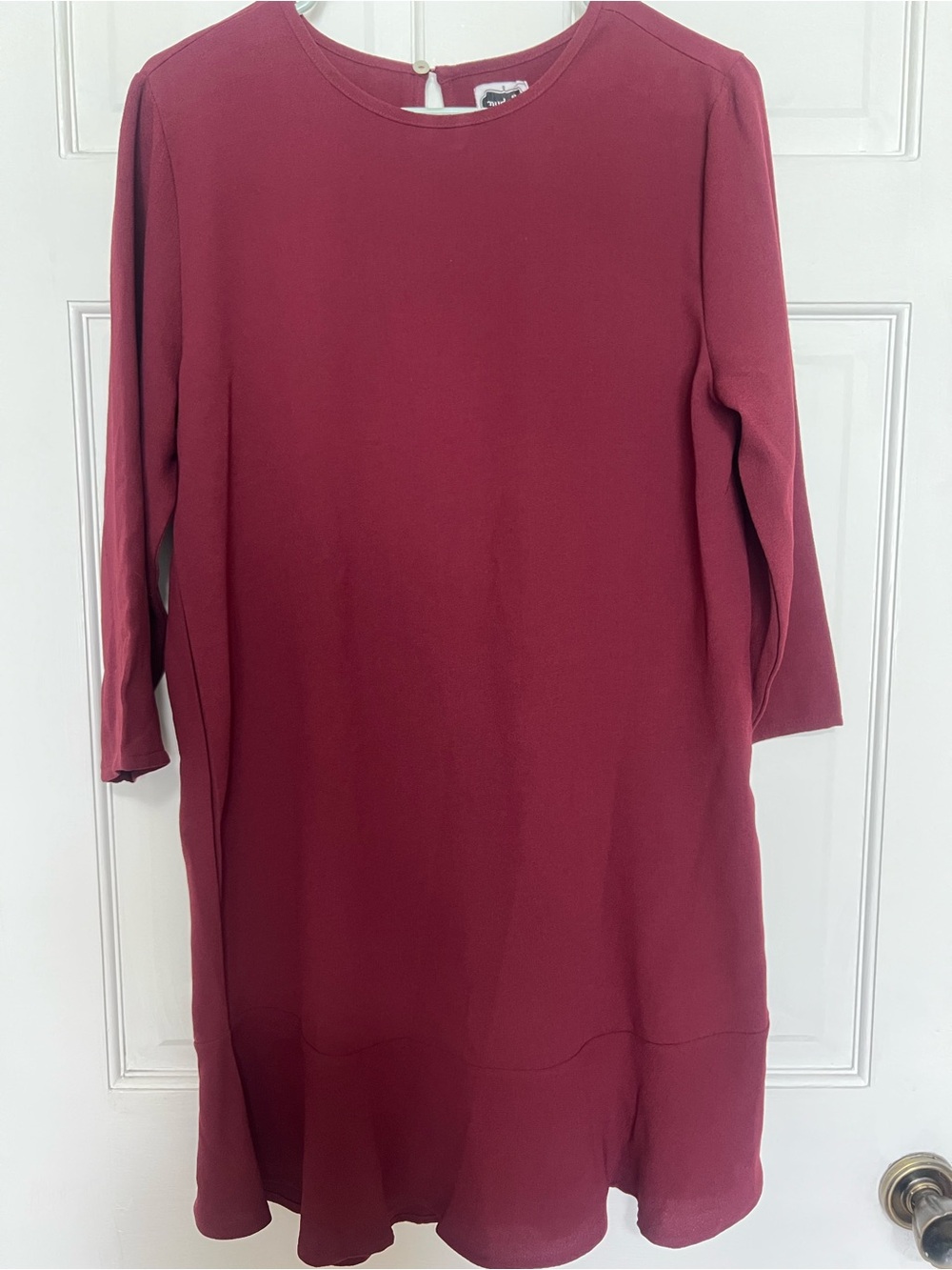 Mud Pie Burgundy Shift Dress with Three-Quarter Sleeves